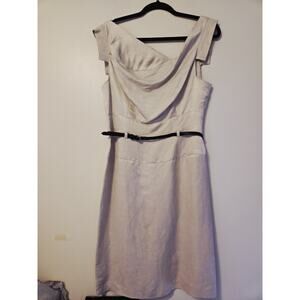 Black Halo Tan Linen Jackie O Knee Length Pencil Dress US Sz 10 evening preppy